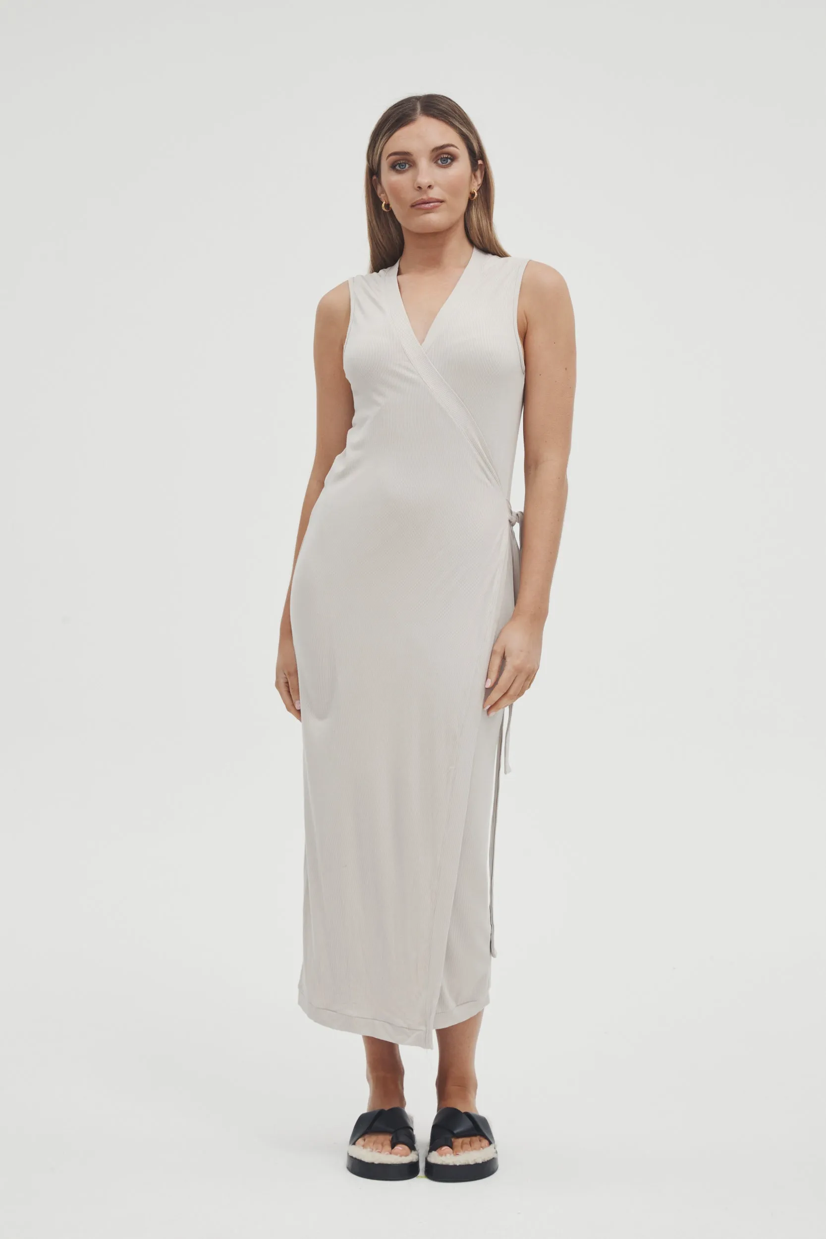 Valentina Wrap Dress (Stone) - FINAL SALE