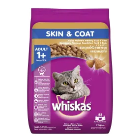 Whiskas, Dry Cat Food for Adult Cats (1  Years), For Healthy Skin & Coat, 1.1 kg