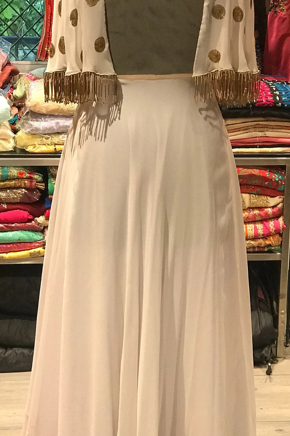 White Cape Sleeve Indowestern Gown