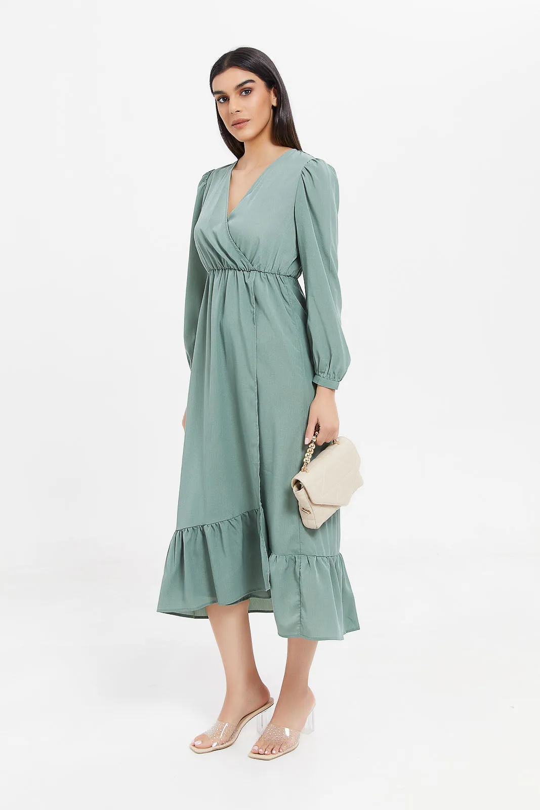 Women Teal Wrap Maxi Dress